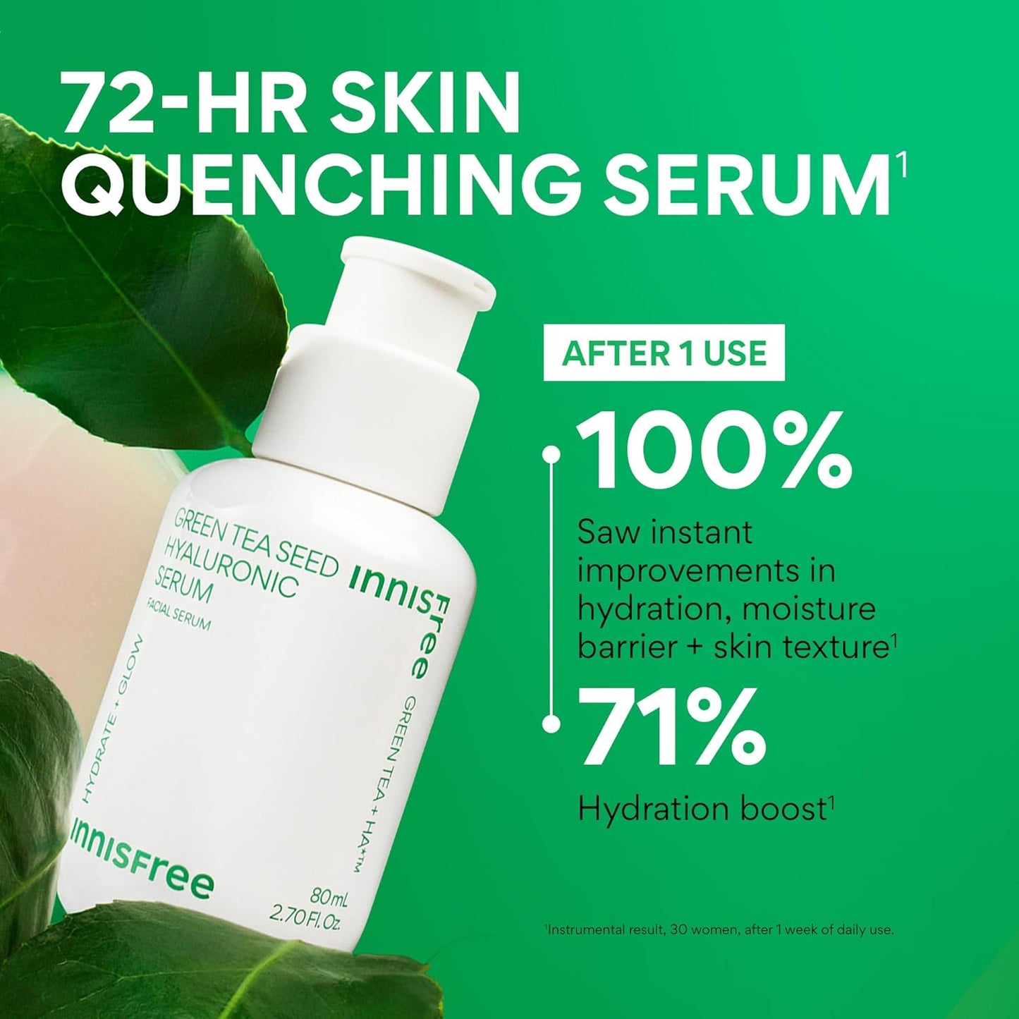 Innisfree Green Tea Seed Hydrating Serum with Hyaluronic Acid & Niacinamide, Korean Face Serum for Glow