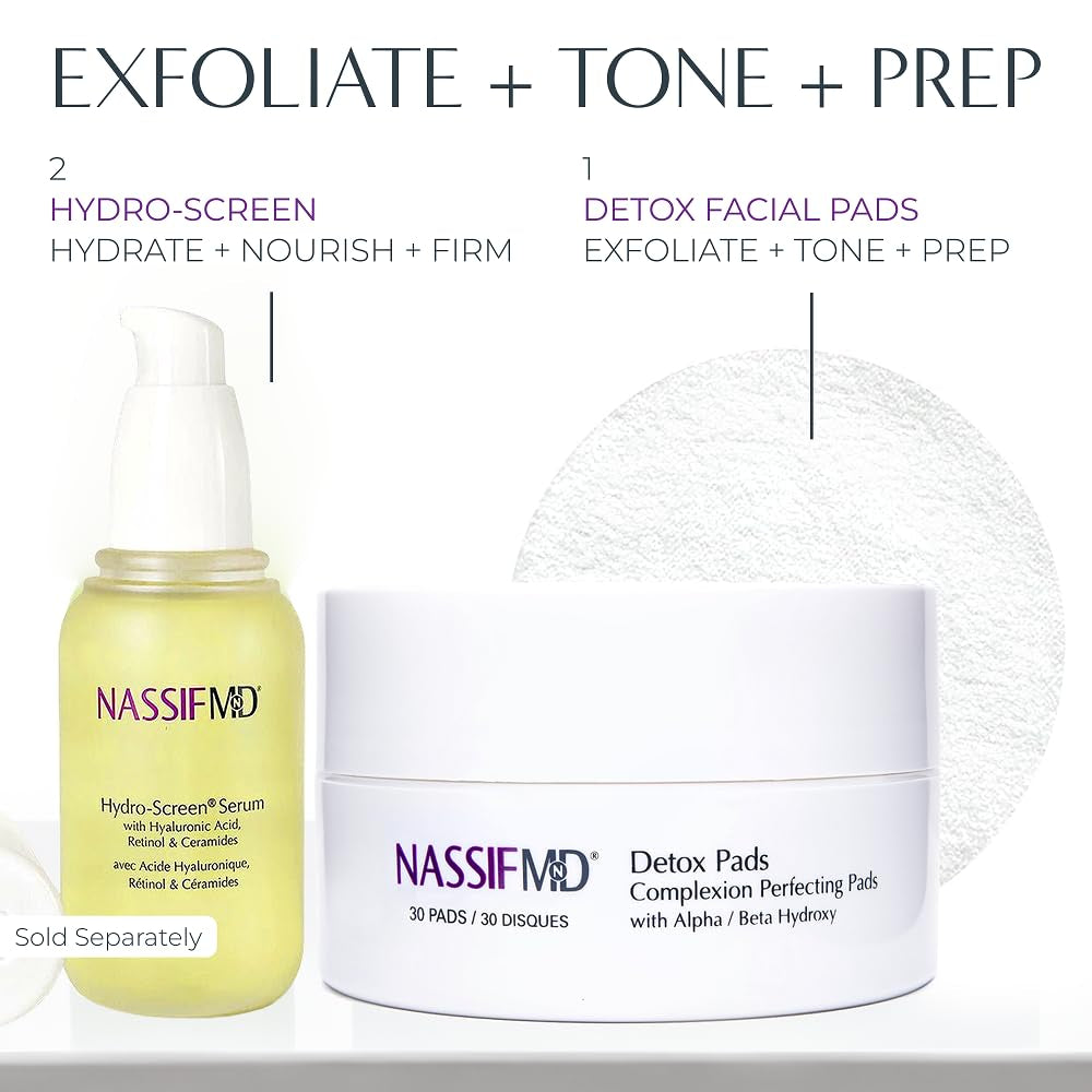 Exfoliating Detox Pads | Surgeon-Created AHA/BHA Facial Pads for Deep Cleansing, Smoother Texture & Glowing Skin | Reduces Pores, Firms, Brightens